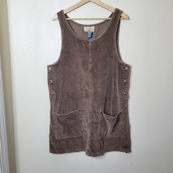 Express Vintage Corduroy Jumper Dress Brown Mini Casual 90s Pockets Size Large - Picture 2 of 8